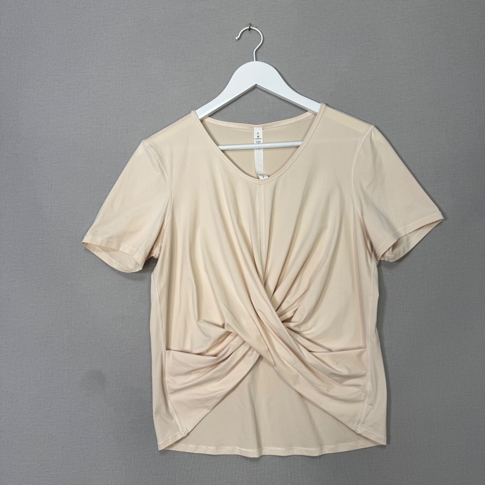 Lululemon Do The Daily Short Sleeve Top Womens 8 Pink Twist Front Yoga T-Shirt